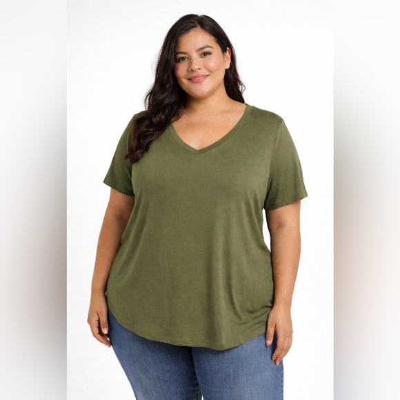 Fit Collective Tops - FitCollective Deep Lichen Green V-Neck Tee Shirt Top Size 2X NWT Soft Stretch